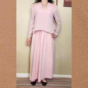 Vintage 1990s Blush Pink Chiffon Two-Piece Dress & Jacket Set